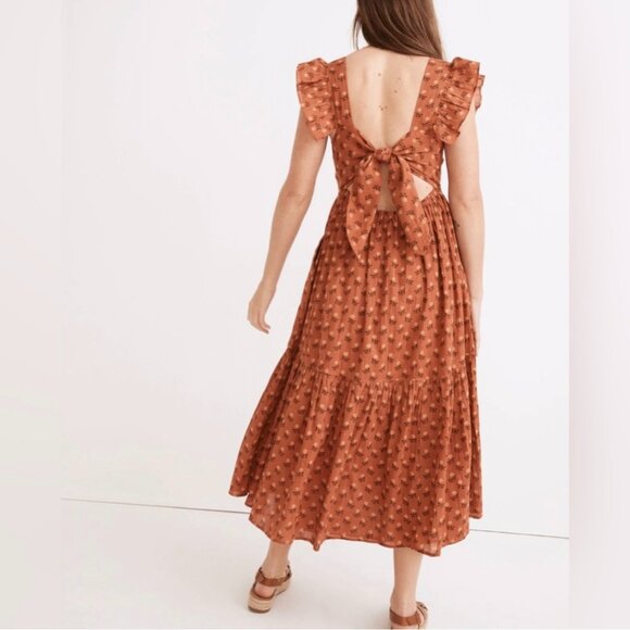 Madewell Ruffle-Strap Tiered Midi Dress in Wild Calendula Block-Print Sz M - Picture 9 of 13